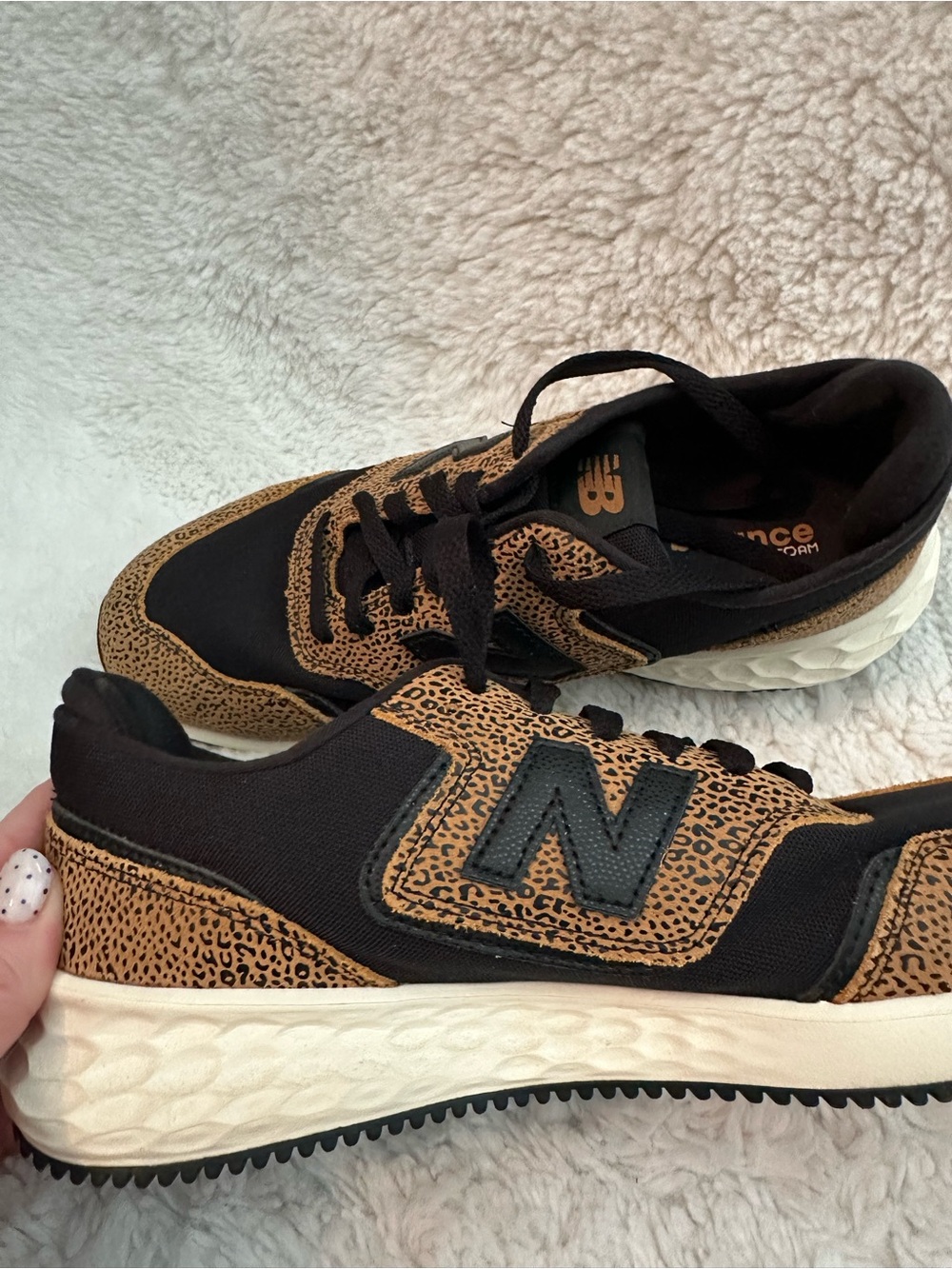 New Balance Black and Tan Leopard-Print Women's Sneakers - Picture 3 of 4